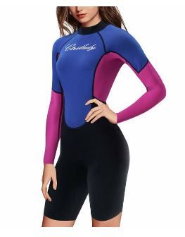 Photo 1 of CtriLady Wetsuit for Women 1.5mm Neoprene Shorty Wetsuit Long Sleeve Diving Suits with Back Zipper UV Protection Full Body Swimwear for Swimming Diving Surfing Kayaking Snorkeling (Blue, 3X-Large)
