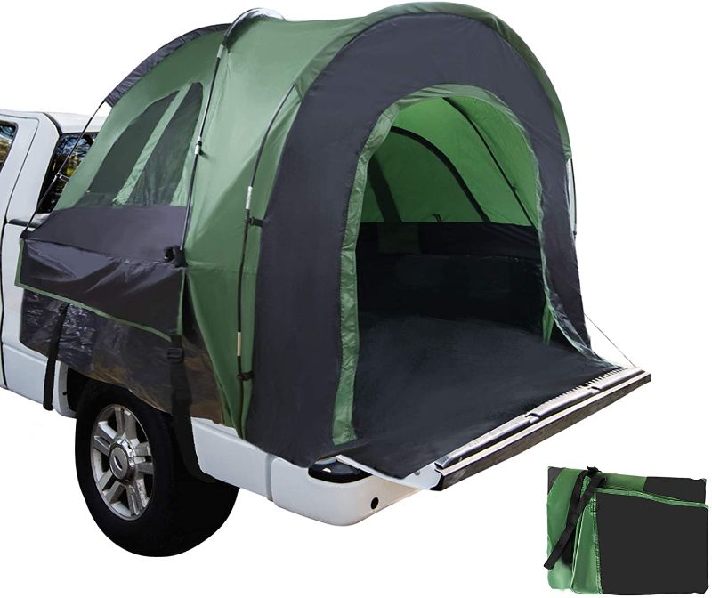 Photo 1 of Truck Bed Tent 6.8' x 5.4' x 5.5' with Extra Tent Cover, Full Size Truck Tent Two Person Sleeping Capacity, Full Coverage Waterproof Pickup Tent for Camping, Hiking, Fishing, Green & Black
