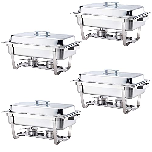 Photo 1 of ALPHA LIVING 70014-GRAY 4 Pack 8QT Chafing Dish High Grade Stainless Steel Chafer Complete Set, 8 QT, Alpine Gray Handle
