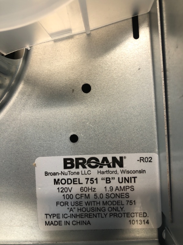 Photo 2 of Broan-NuTone 751 Round Fan and Light Combo for Bathroom and Home, White Grille with Glass Lens, 100-Watts, 5.0 Sones, 100 CFM
