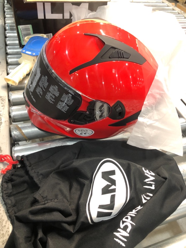 Photo 1 of ILM Bluetooth Integrated Modular Flip up Full Face Motorcycle Helmet Sun Shield Mp3 Intercom (XL, Red)
