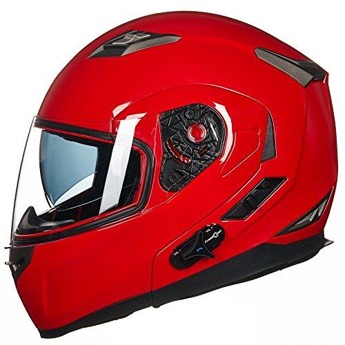 Photo 1 of ILM Bluetooth Integrated Modular Flip up Full Face Motorcycle Helmet Sun Shield Mp3 Intercom (XL, Red)
