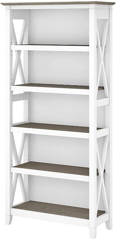 Photo 1 of Bush Furniture Key West Tall 5 Shelf Bookcase, Pure White and Shiplap Gray
