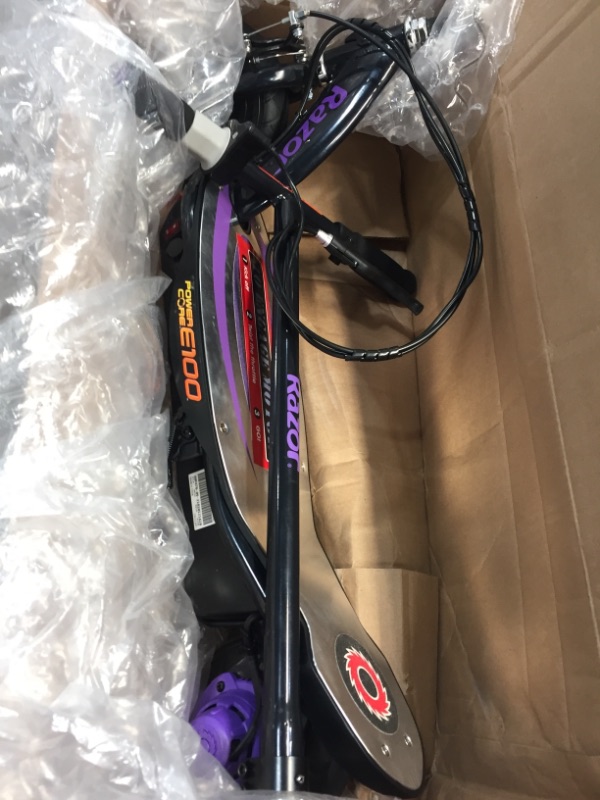 Photo 2 of ***PARTS ONLY*** Razor Power Core E100 Electric Scooter - Aluminum Deck - Purple - FFP
