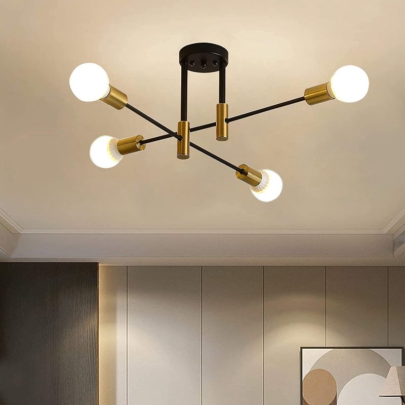 Photo 1 of 4/6/8-Heads Medieval Sputnik Chandeliers for Living Room Kitchen Bedroom Light Fixture, Modern Semi Flush Mount Ceiling Lights Industrial Retro Pendant Lamp Easy Install (Black+Gold(4-Lights))
