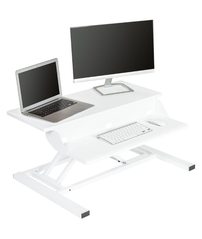 Photo 1 of ATUMTEK Standing Desk Converter, 32 Inch Height Adjustable Sit to Stand Desk Riser, Home Office Dual Monitor and Laptop Tabletop Workstation with Wide Keyboard Tray, WHITE