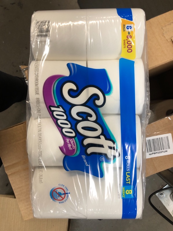 Photo 2 of **ONLY 2 COMPLETE PACKS OF 8**** 19 ROLLS IN TOTAL** Scott 1000 Sheets Per Roll Toilet Paper, 32Rolls (4 Packs of 8), Bath Tissue
