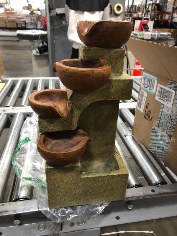 Photo 2 of  Alpine Corporation 17" Indoor & Outdoor 4-Tier Pouring Pots Table Fountain, Brown**UNABLE TO CHECK IF IT FUNCTIONS**
