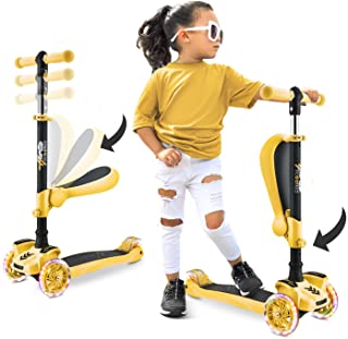 Photo 1 of 3 Wheeled Scooter for Kids - Stand & Cruise Child/Toddlers Toy Folding Kick Scooters w/Adjustable Height, Anti-Slip Deck, Flashing Wheel Lights, for Boys/Girls 2-12 Year Old - Hurtle HURFS56
