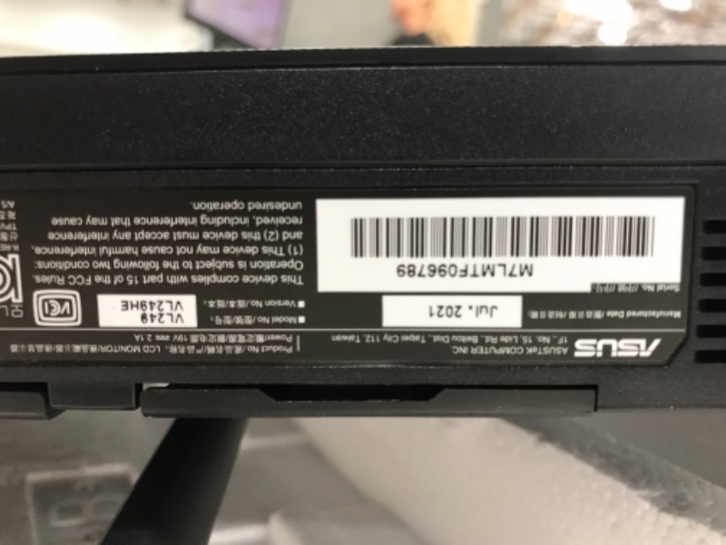 Photo 5 of ASUS VL249HE 23.8” Eye Care Monitor, 1080P Full HD, 75Hz, IPS, Adaptive-Sync/FreeSync, Eye Care, HDMI VGA, Frameless Slim Design, VESA Wall Mountable
DAMAGED IN TOP RIGHT CORNER.