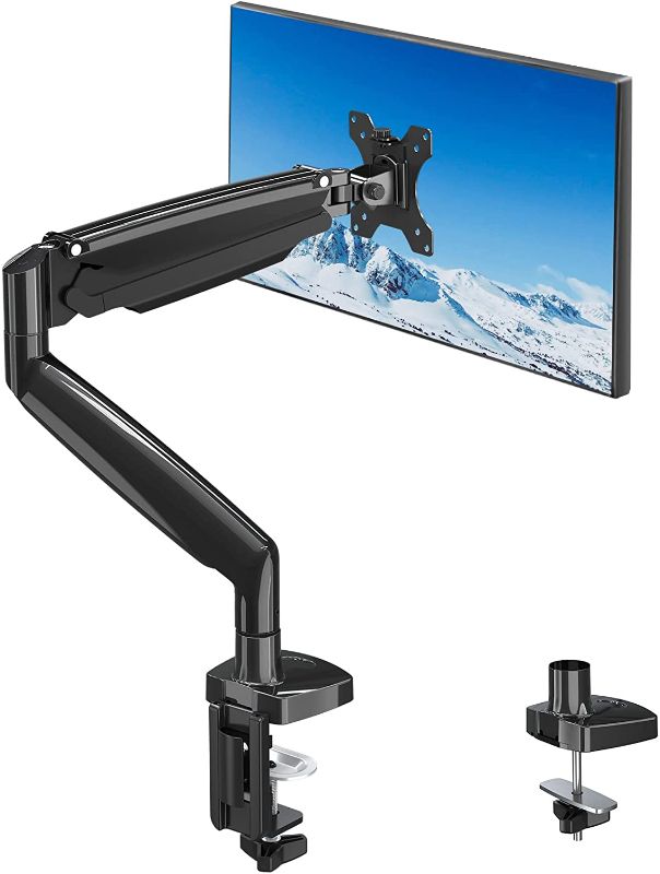 Photo 1 of MOUNTUP Single Monitor Desk Mount, Premium Fully Adjustable Gas Spring Monitor Arm for 22-35 Inch Flat Curved Computer Screen, Heavy Duty Swivel Monitor Stand Hold 6.6-30.9lbs, Fit VESA 75x75&100x100
