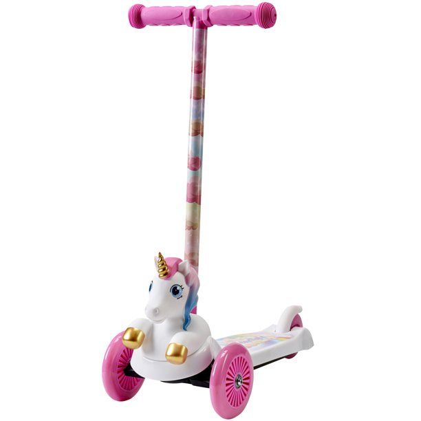 Photo 1 of Dimensions Unicorn 3D Scooter with Light Up Wheels, Ages 3+, Max Weight 75lbs, Tilt and Turn Steering, 3-wheel Platform, Foot-Activated Brakes
