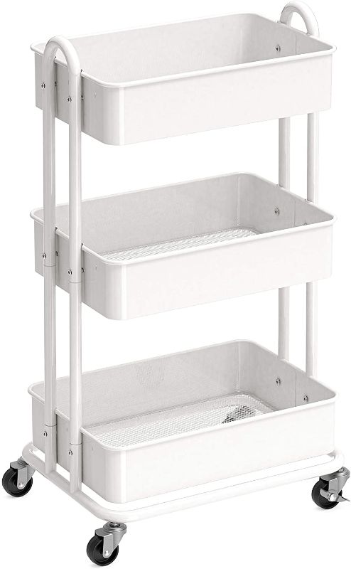 Photo 1 of **parts only ** Heavy Duty 3-Tier Metal Utility Rolling Cart, White MISSING INSTRUCTIONS.