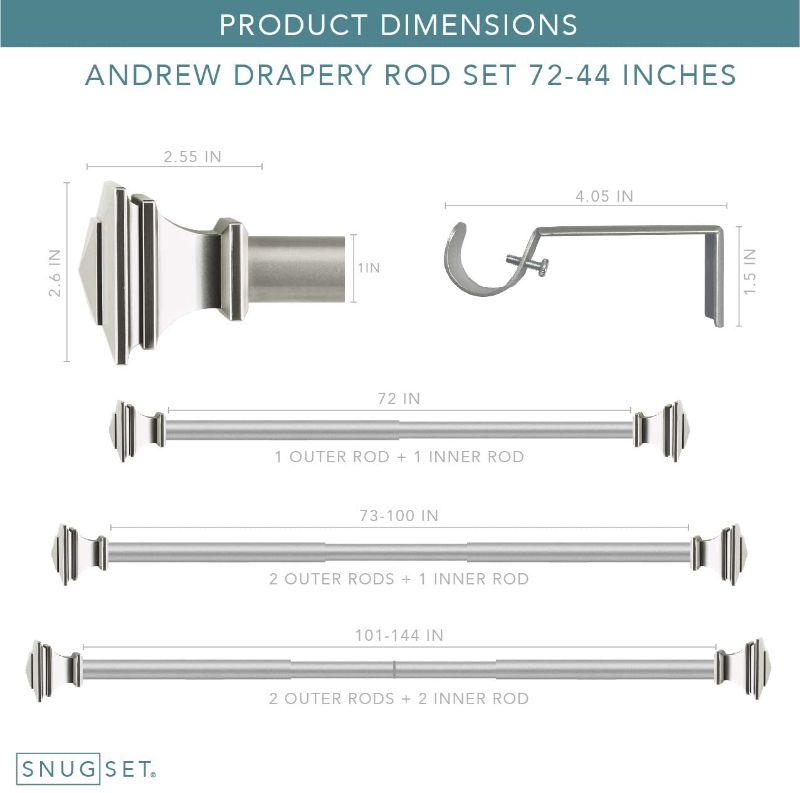 Photo 1 of  Nickel Curtain Rod, Quick Easy Installation, No Tools Option, 
chipped 