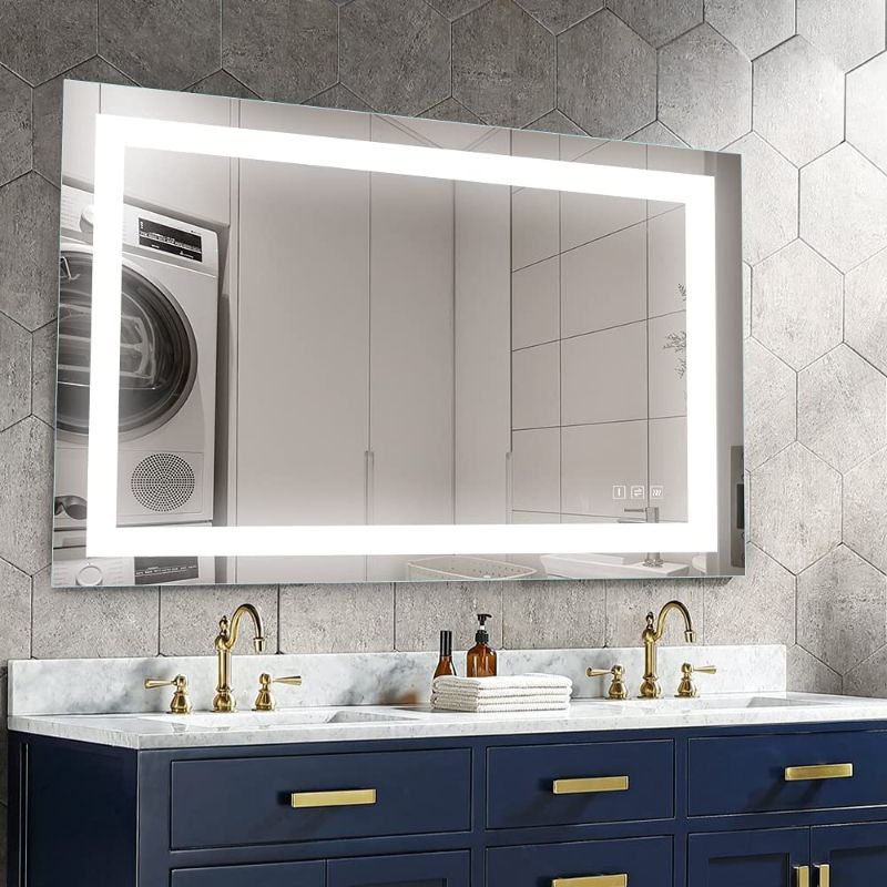 Photo 1 of 48x36 inch LED Lighted Vanity Bathroom Mirror, Wall Mounted + Anti Fog & Dimmer Touch Switch + IP44 Waterproof + 5500K Cool White +3000K Warm + CRI>90 + Vertical&Horizontal
