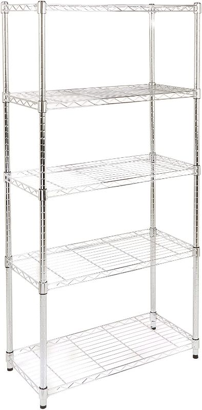 Photo 1 of 5-Shelf Adjustable, Heavy Duty Storage Shelving Unit (350 lbs loading capacity per shelf), Steel Organizer Wire Rack, Chrome (36L x 14W x 72H)
