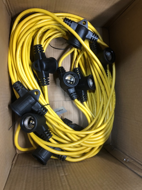 Photo 2 of 100 Foot Outdoor Yellow Commercial Contractor-Grade Plastic Cage String Lights 100FT 10 Sockets
