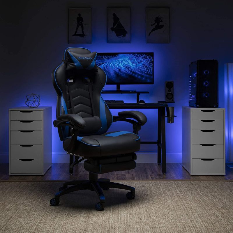 Photo 1 of RESPAWN RSP-110 Racing Style Gaming, Reclining Ergonomic Chair with Footrest, Blue
