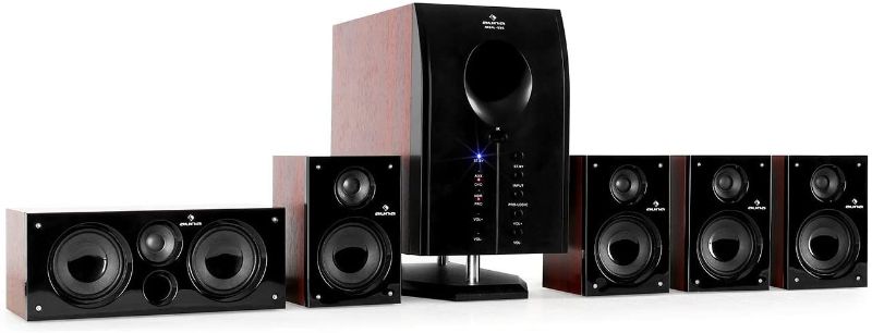 Photo 1 of AUNA Areal Active 525 - 5.1 Surround Sound System, Home Theater System, Elegant Design, Bass Reflex, 5 Satellite Speakers, Bluetooth, USB Port, SD, AUX, Walnut
