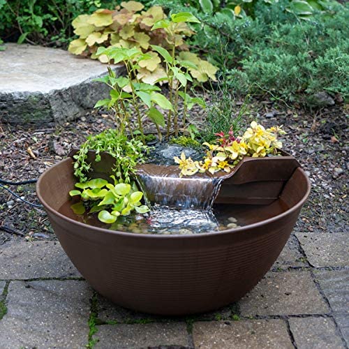 Photo 1 of Aquascape 78325 AquaGarden Pond and Waterfall Kit Container Water Garden, Measures 23. 5-inch in Diameter and 9 7/8-inch Tall, Brown
