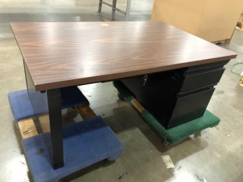 Photo 2 of Interion Steel Teachers Desk 48x30 - Walnut Top with Black Frame