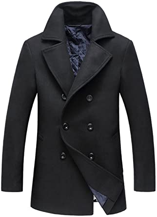 Photo 1 of chouyatou Men's Classic Notched Collar Double Breasted Wool Blend Pea Coat- XL