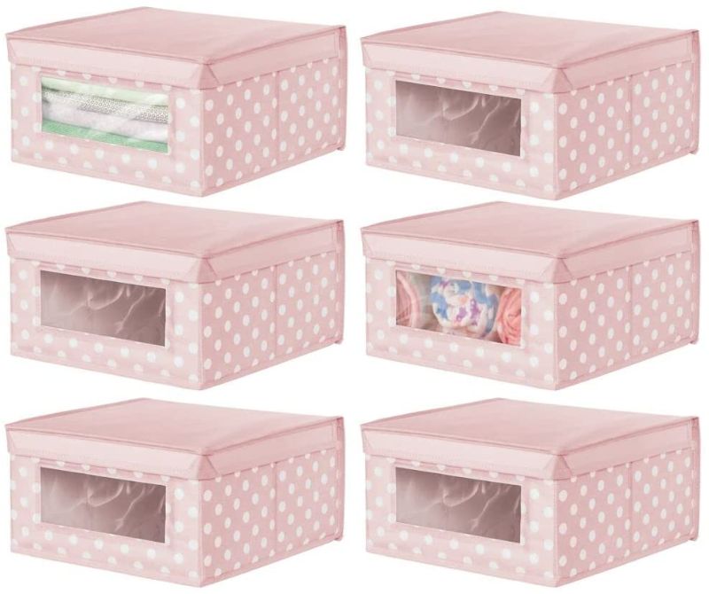 Photo 1 of (stock photo for reference only not exact item) (different color)
mDesign Soft Stackable Fabric Closet Storage Organizer Holder Box - Clear Window, Attached Lid, for Child/Kids Room, Nursery - Polka Dot Print - 6 Pack - Pink/White