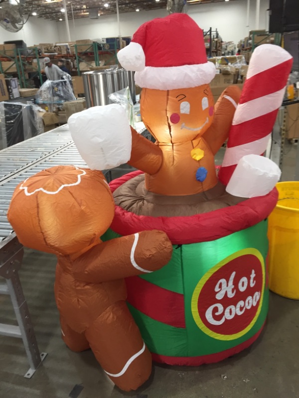 Photo 2 of  6 FT Tall Gingerbread Man in Hot Cocoa Mug Inflatable with Build-in LEDs Blow Up Inflatables for Xmas Party Indoor, Outdoor, Yard, Garden, Lawn, Winter Decor, Christmas Inflatable Decoration