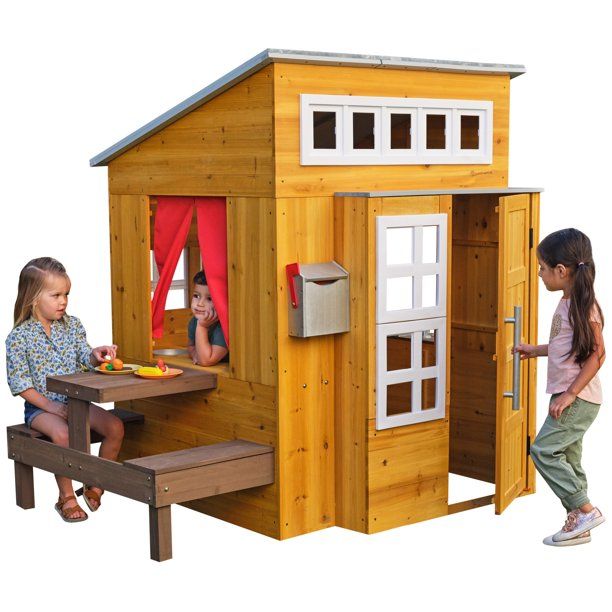 Photo 1 of MISSING SCREWS, KidKraft Modern Outdoor Wooden Playhouse with Picnic Table, Mailbox and Outdoor Grill
