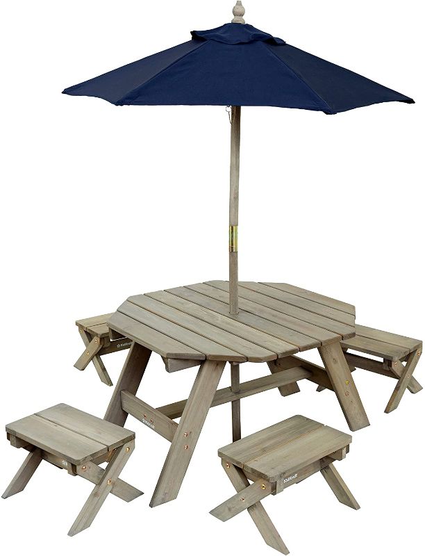 Photo 1 of (stock image for reference only (different color ))
KidKraft Wooden Octagon Table, Stools & Umbrella Set, Kids’ Outdoor Furniture, Barnwood Gray & Navy, Gift for Ages 3-8, Amazon Exclusive