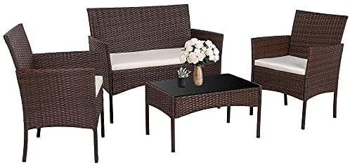 Photo 1 of  4 Pieces Outdoor Patio Furniture Sets Rattan Chair Wicker Set,Outdoor Indoor Use Backyard Porch Garden Poolside Balcony Furniture?Brown?