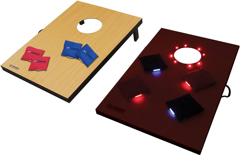 Photo 1 of 1 BOARD DAMAGED ON BACK, Triumph Sports 2x3 Premium Cornhole Sets - LED Options Available - 8 Bean Bag Toss Bags and Cornhole.
