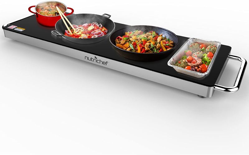 Photo 1 of Portable Electric Food Hot Plate - Stainless Steel Warming Tray Dish Warmer w/ Black Glass Top