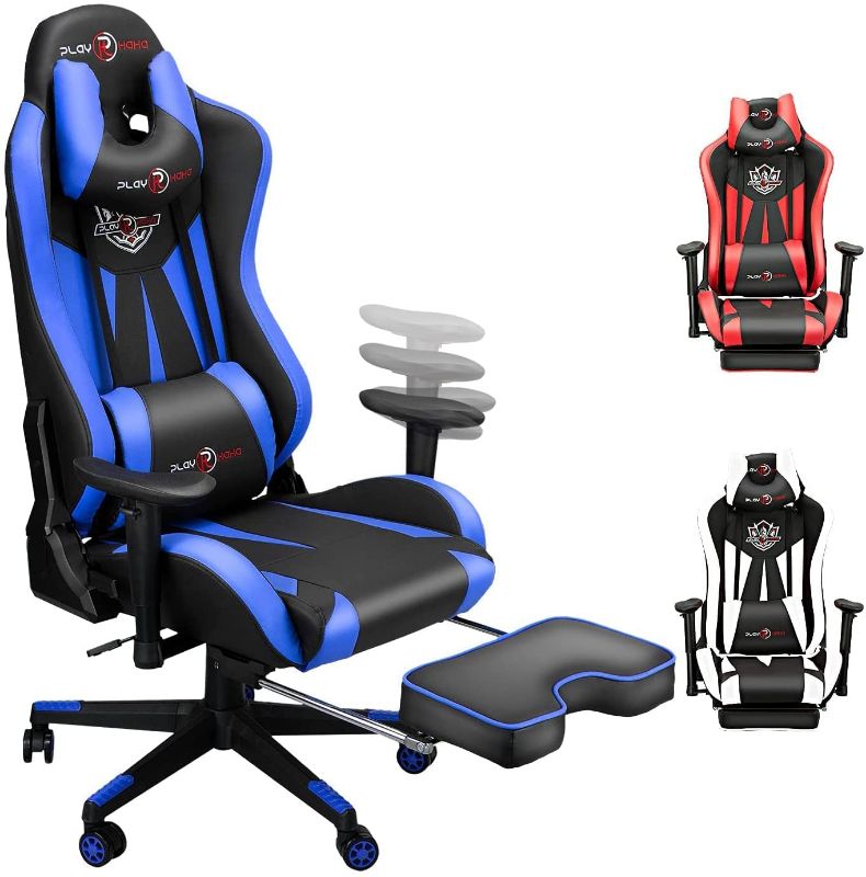 Photo 1 of Ergonomic Gaming Chair with Footrest, Video Game Chairs with Adjustable Headrest and Lumbar Support, 400-lb. Computer Racing Chair, High Back Office PC Chair for Adults and Teens Blue
