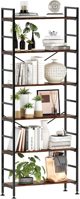 Photo 1 of CosyStar 6-Tier Adjustable Tall Bookcase, Rustic Wood and Metal Standing Bookshelf, Industrial Vintage Book Shelf Unit, Open Back Modern Office Bookcases
