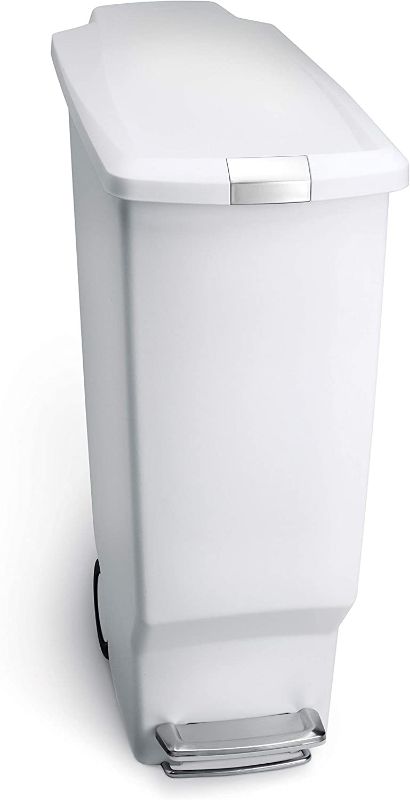 Photo 1 of simplehuman 40 Liter / 10.6 Gallon Slim Kitchen Step Trash Can With Secure Slide Lock, White Plastic
