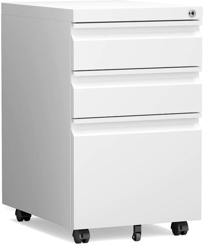 Photo 1 of STEELCUBE 3 Drawer File Cabinet with Lock, Metal Filing Cabinet Legal/Letter Size, Metal Vertical Filing Cabinet on Anti-tilt Wheels (White)
