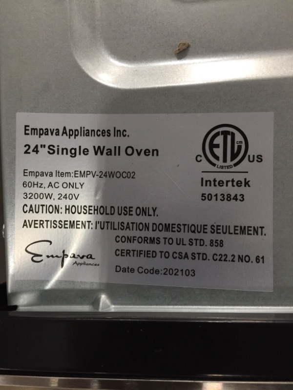 Photo 7 of 
Empava 24" Electric Single Wall Oven 10 Cooking Functions Deluxe 360° ROTISSERIE with Sensitive Touch Control in Stainless Steel, XC02
