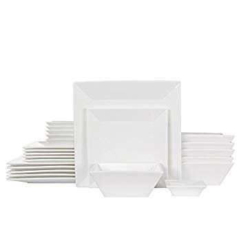 Photo 1 of 24-Piece Classic Square Dinnerware Set for 6, White Porcelain
