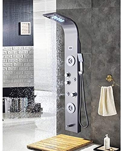 Photo 1 of 53.6 in. 6-Jet High Pressure Shower Tower System with LED Rainfall Waterfall Shower Head Handshower in Brushed Nickel
