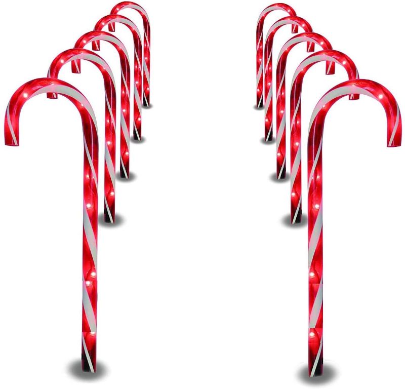 Photo 1 of 10 Christmas Candy Cane Pathway Lights Markers for Indoor and Outdoor Use - Christmas Light Up Candy Cane Walkway Outside (2 Sets of 5 Candy Canes, 22 Inches Tall)
