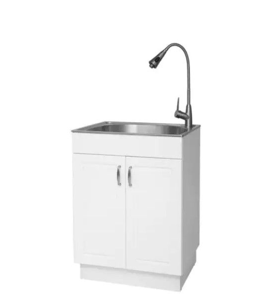 Photo 1 of All-in-One 24.2 in. x 21.3 in. x 33.8 in. Stainless Steel Laundry/ Utility Sink and Cabinet
