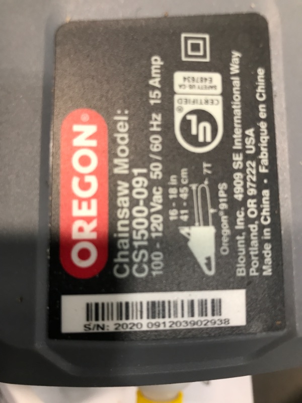 Photo 4 of ***PARTS ONLY*** Oregon CS1500 18 in. 15 Amp Self-Sharpening Corded Electric Chainsaw