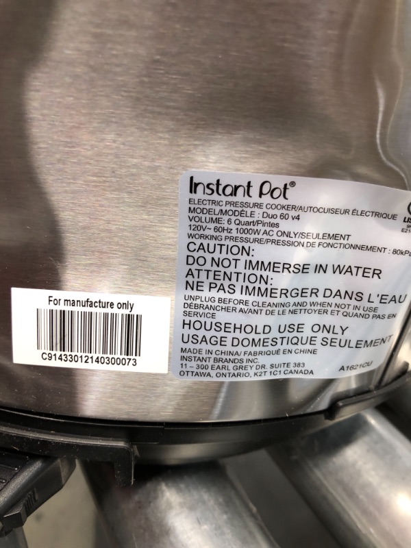 Photo 4 of ***DENTED***Instant Pot Duo 7-in-1 Electric Pressure Cooker, Slow Cooker, Rice Cooker, Steamer, Sauté, Yogurt Maker, Warmer & Sterilizer, 6 Quart, Stainless Steel/Black
