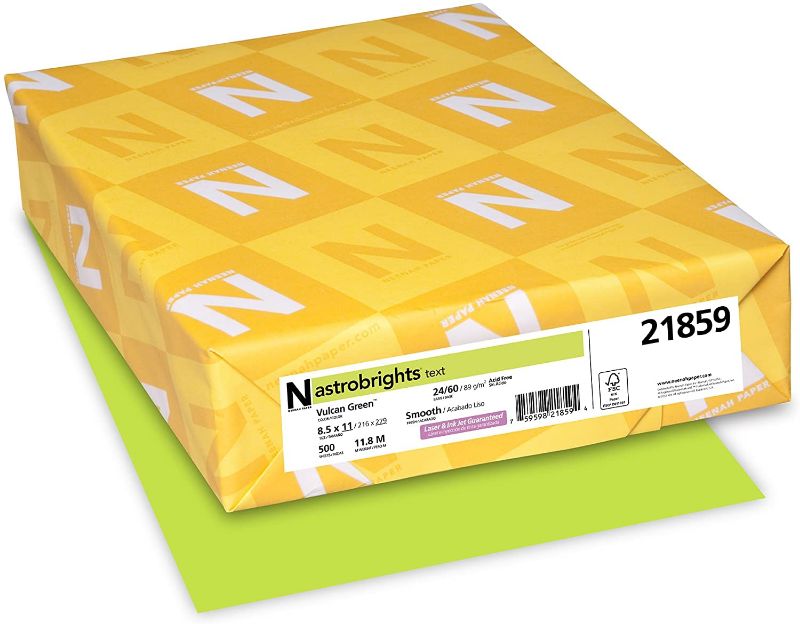 Photo 1 of Neenah 21859 Astrobrights Color Paper, 8.5” x 11”, 24 lb / 89 GSM, Vulcan Green, 500 Sheets
