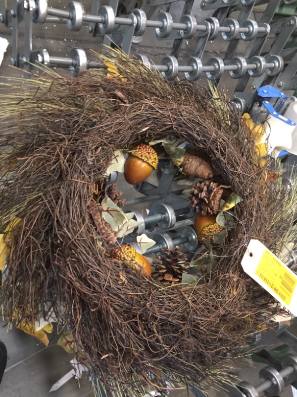 Photo 2 of 23in. Mixed Fall Leaf Pinecone and Acorn Artificial Wreath
