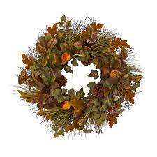 Photo 1 of 23in. Mixed Fall Leaf Pinecone and Acorn Artificial Wreath
