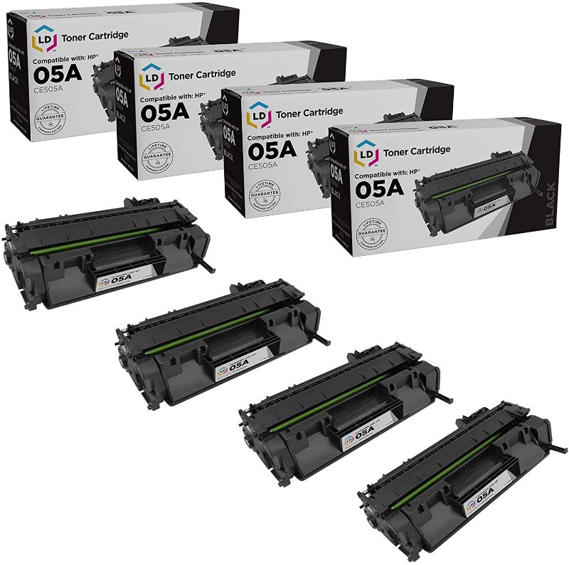 Photo 1 of LD Compatible Replacements for Hewlett Packard CE505A (HP 05A) Set of 4 Black Laser Toner Cartridges for use in HP LaserJet