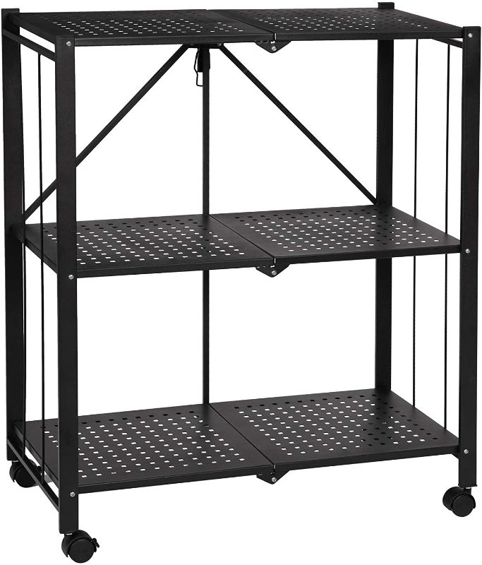 Photo 1 of Ball & Cast Foldable 3-Tiered Shelf Storage Rack 28"W x 15"D x 34"H Black Set of 1