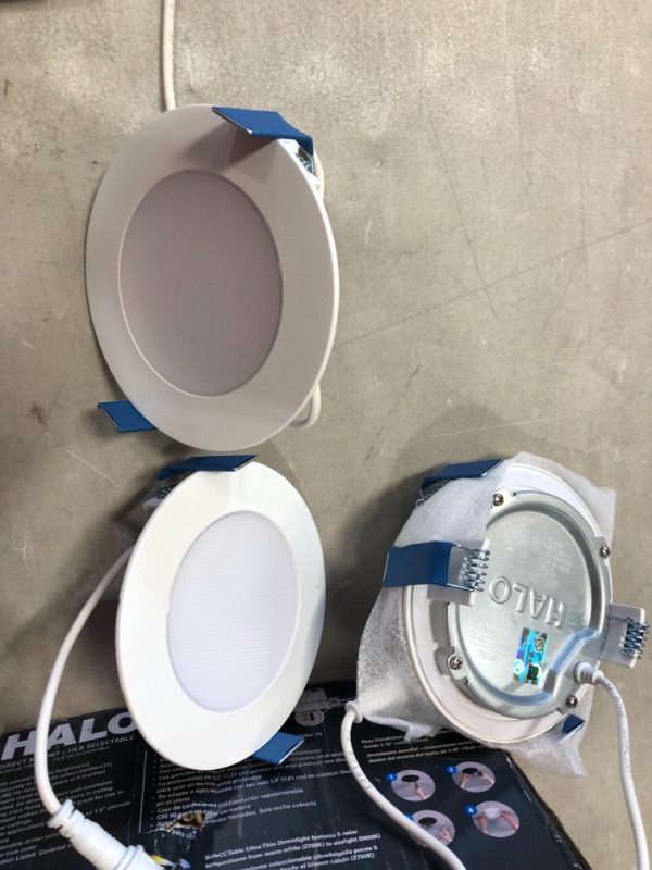 Photo 5 of 4 PACK Halo HLB4069FS1EMWR HLB 4 in Integrated Light Direct Mount Kit with Selectable CCT LED Recessed Trim, 4 Inches, White  & Leviton 5601-2WM 10 Pack 15Amp 120/277V Decora Rocker Single Pole AC Quiet Switch, White & Leviton 6674-P0W SureSlide Universal